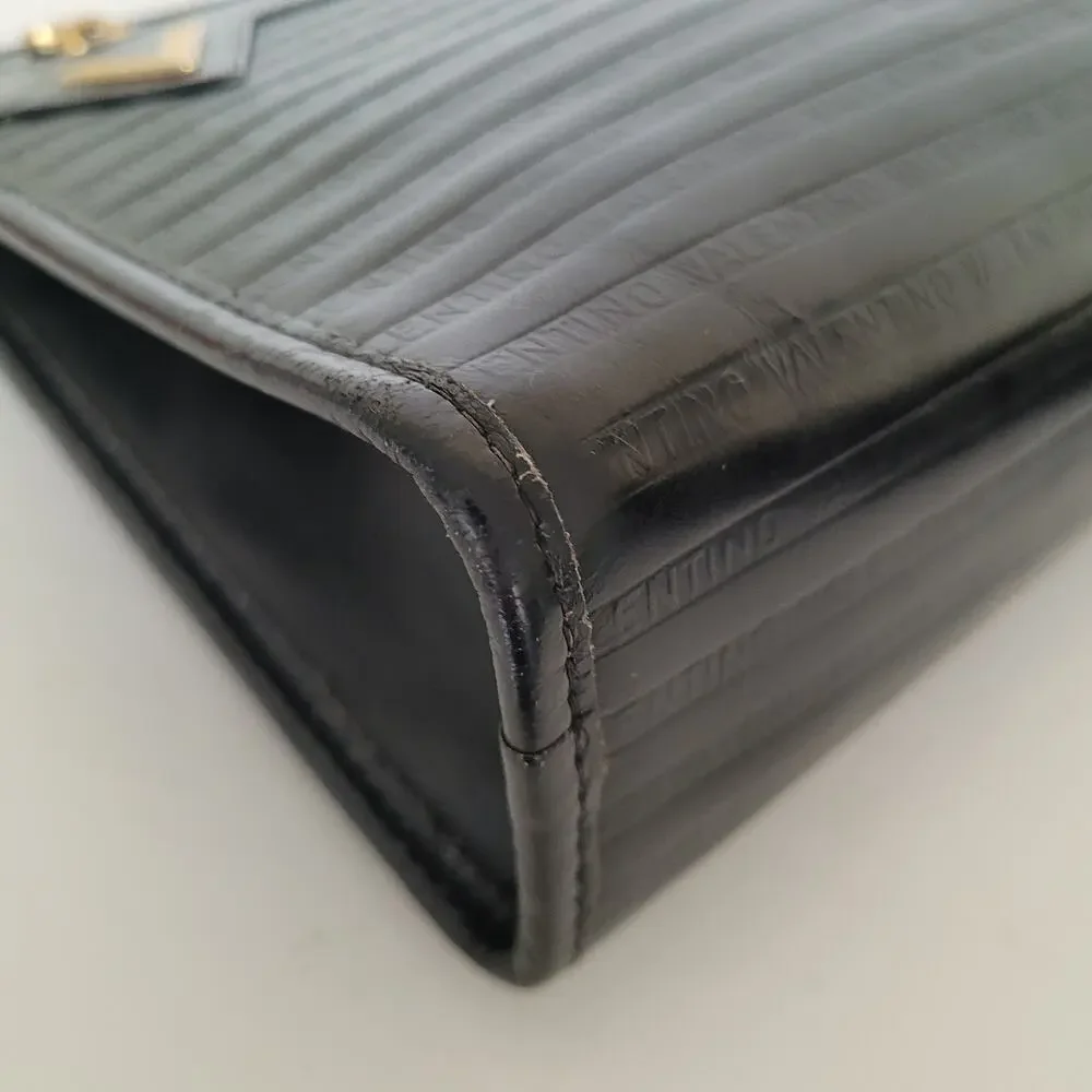 Mario Valentino Bag Clutch Handbag‎ Vintage Pouch Italian Black Zip Leather 10x7